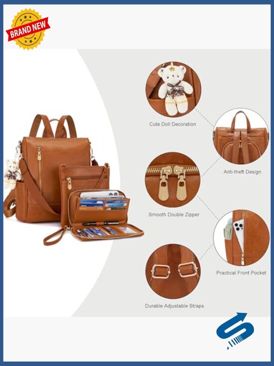 Anti-Theft Fashion Backpack Purse 3pcs Set Travel Shoulder Bag main image 7